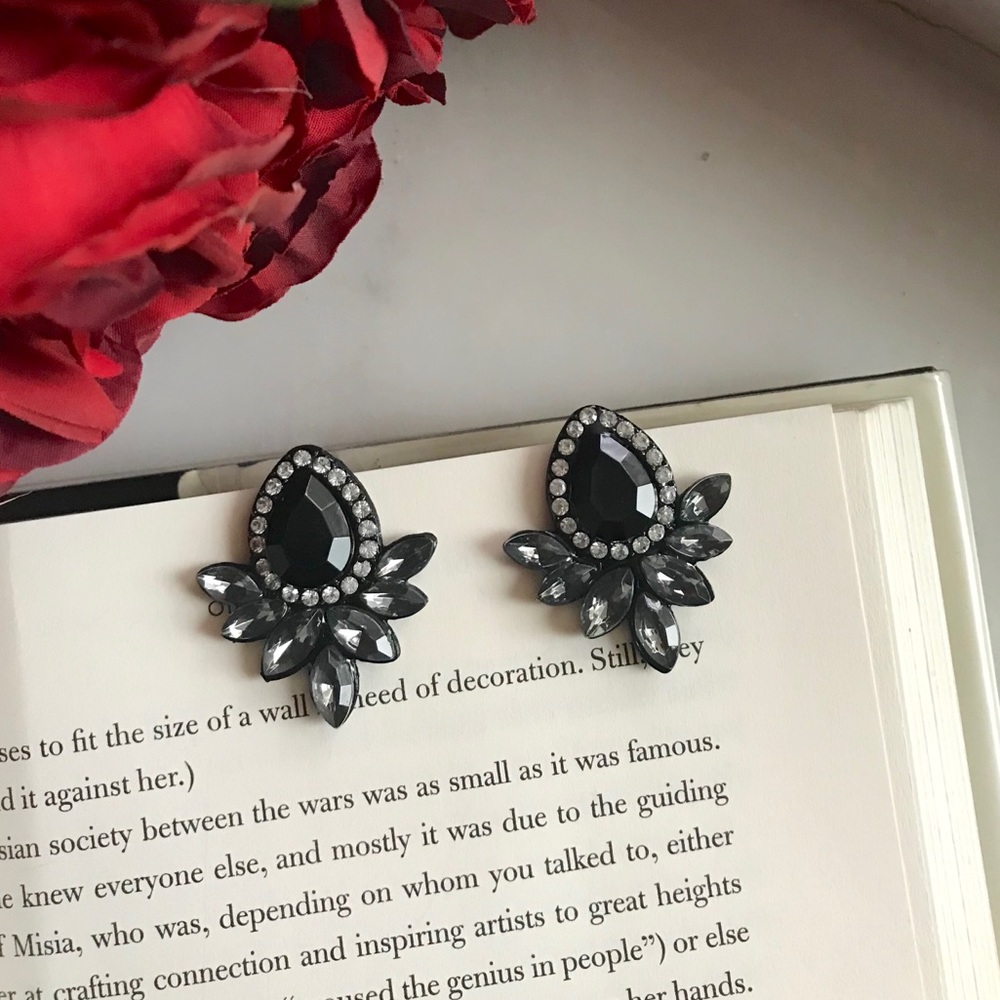 🔴 3/30$ Black Crystal Rhinestone Stud Earrings